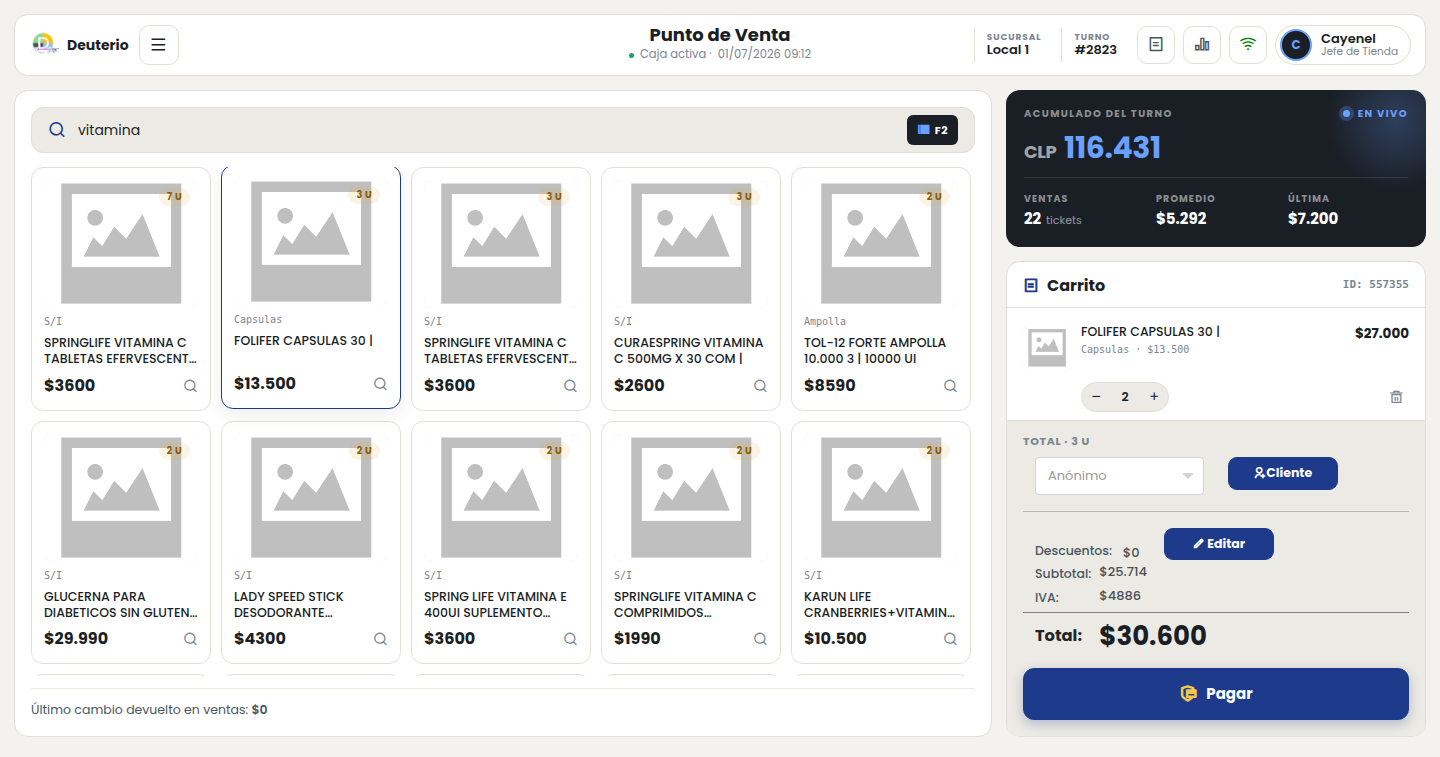 POS del software para farmacia Deuterio en uso